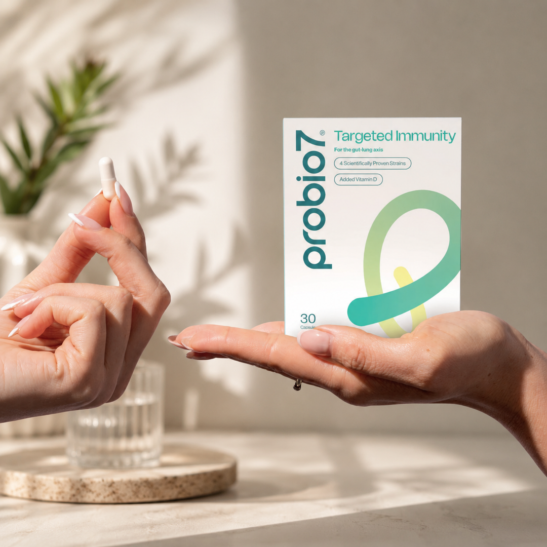 Probio7® Targeted Immunity —Μέγιστη ενίσχυση ανοσοποιητικού, άξονας εντέρου–πνευμόνων, χρόνια Covid. 4 στελέχη KABP™ + Βιταμίνη D. Από 2 ετών.