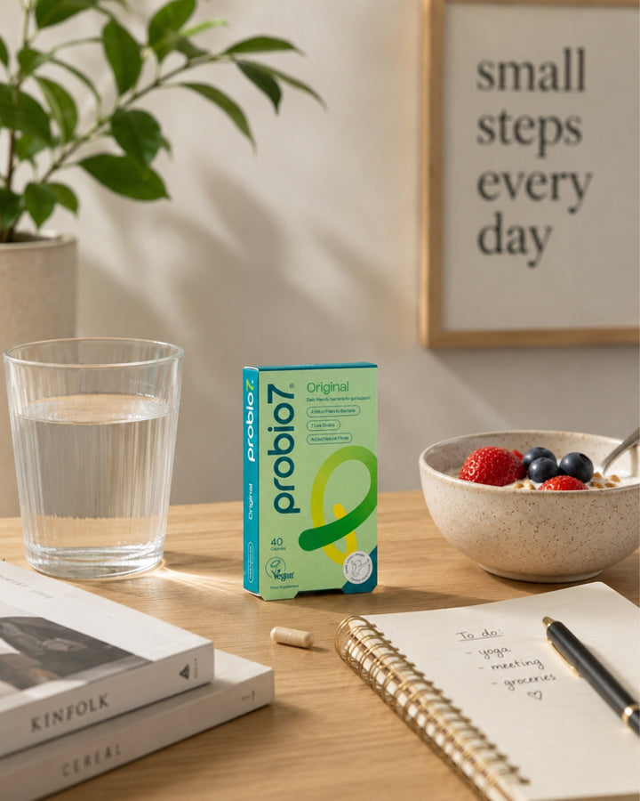 Probio7® Original — Καθημερινή ισορροπία για όλη την οικογένεια. 4 δισ. ζωντανές καλλιέργειες, 7 στελέχη φιλικών βακτηρίων. Από 2 ετών.