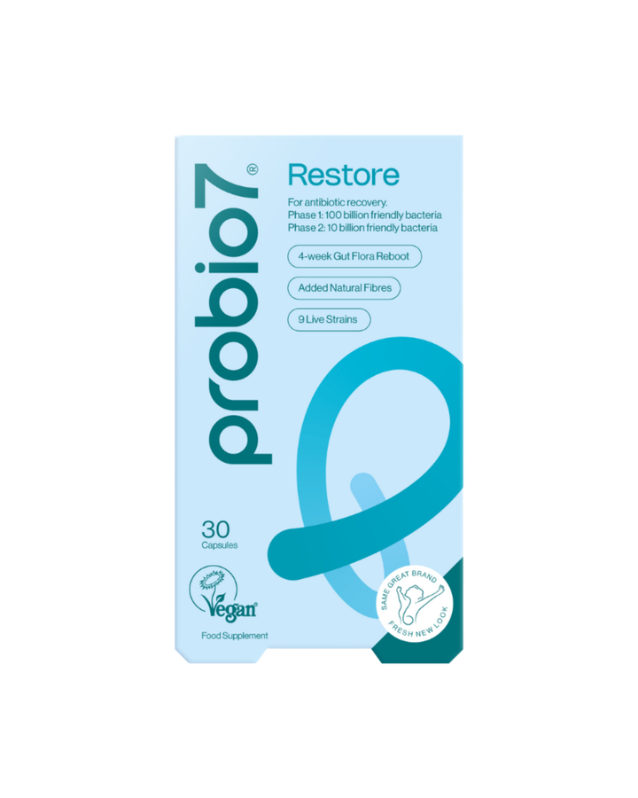 Probio7® Restore — Κατά τη διάρκεια & μετά από αντιβίωση. Πρωτόκολλο 2 φάσεων, 30 ημερών (100 & 10 δισ. CFU). Από 12 ετών.