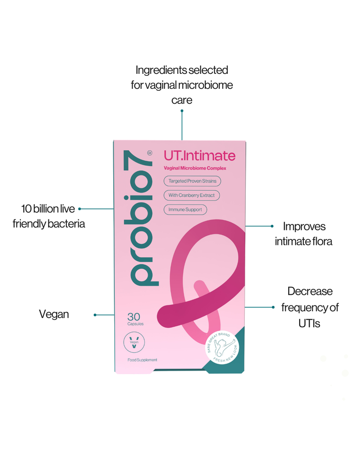 Probio7® UT.Intimate —Για κολπίτιδες & ουρολοιμώξεις. 3 στελέχη Lactobacillus + Cranberry, Βιταμίνες C & E. Για γυναίκες.