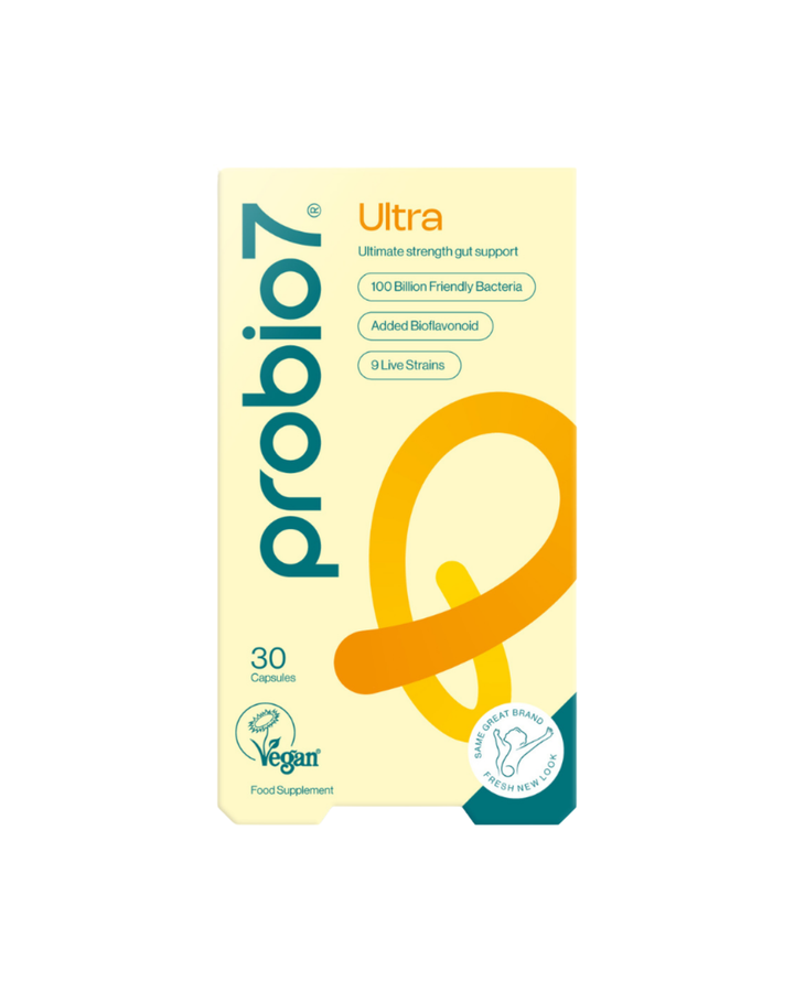 Probio7® Ultra — Μέγιστη δύναμη για ευαίσθητο έντερο & IBS. 100 δισ. ζωντανές καλλιέργειες, 8 στελέχη + S. boulardii. Από 12 ετών.