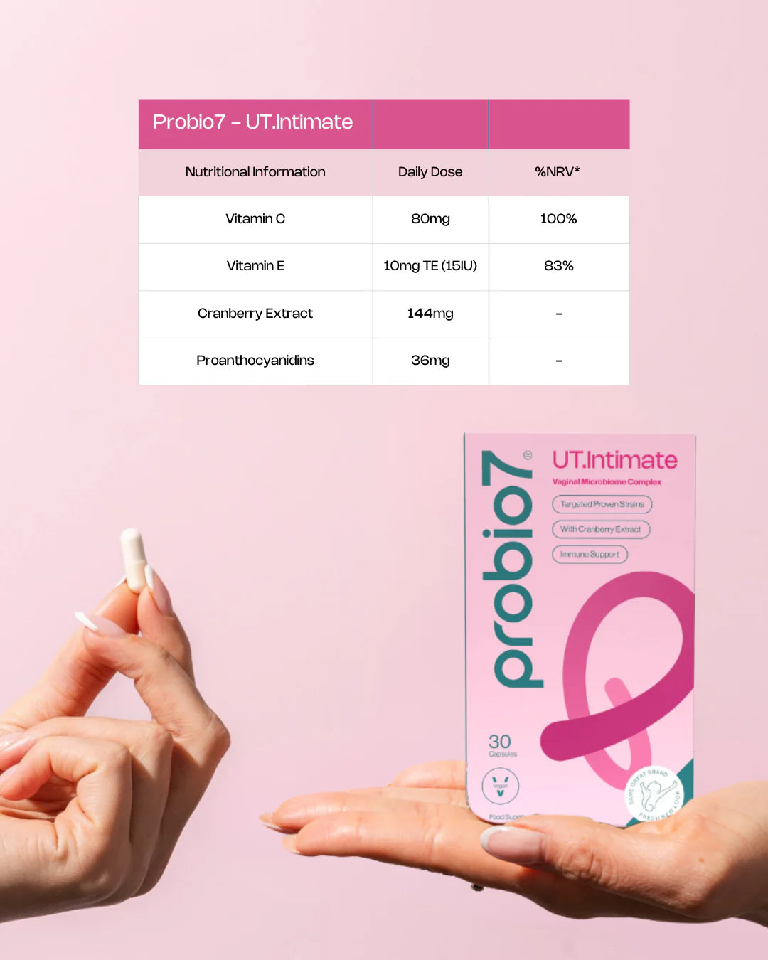 Probio7® UT.Intimate —Για κολπίτιδες & ουρολοιμώξεις. 3 στελέχη Lactobacillus + Cranberry, Βιταμίνες C & E. Για γυναίκες.